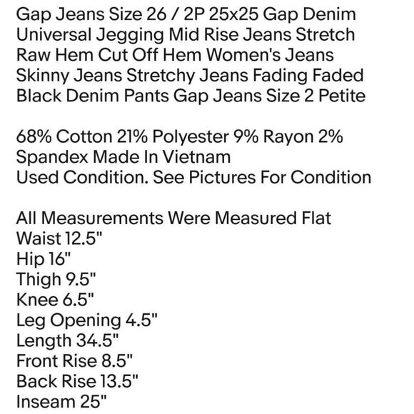 Gap Jeans Size 26 / 2P 25x25 Gap Denim Universal Jegging Mid Rise Jeans Stretch - Picture 6 of 6